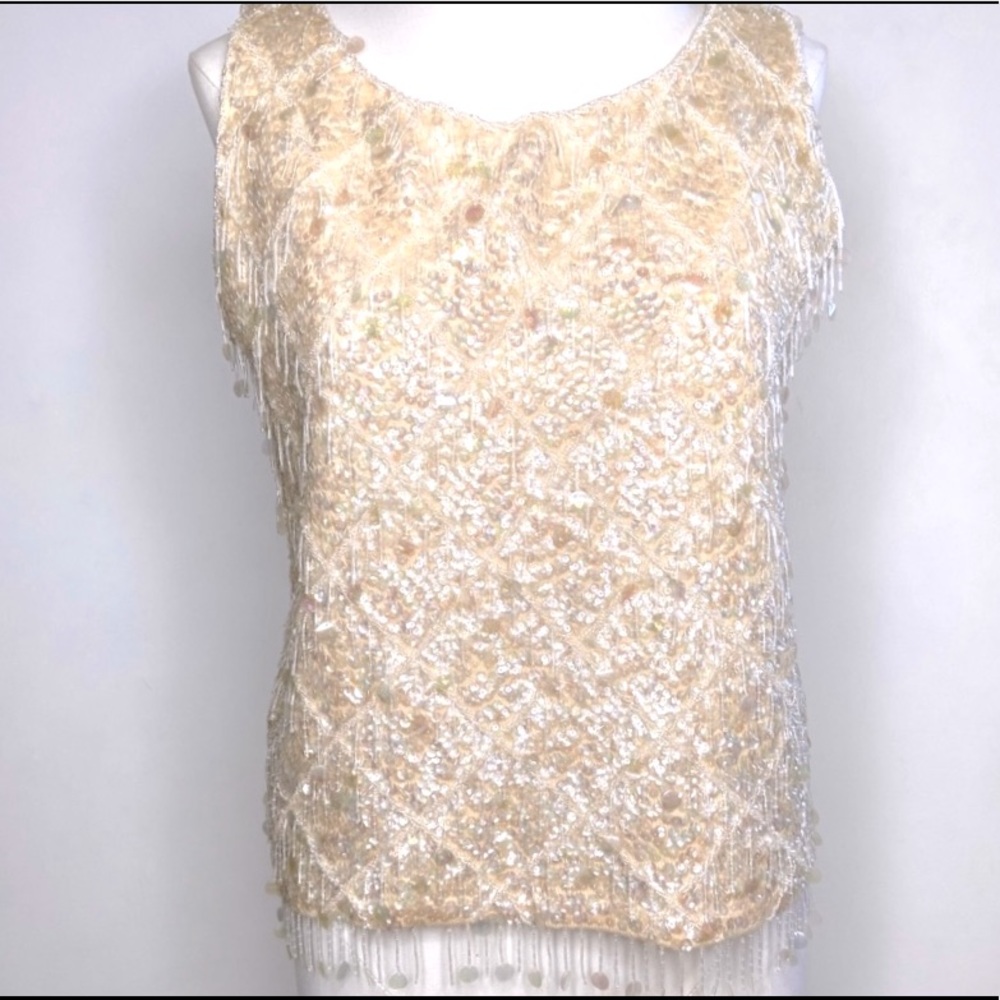 Vintage 1950’s Cream Sequined and Beaded Sleeveless Top